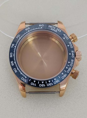 手表配件39MM玫蓝色表壳不锈钢陶瓷圈口蓝宝镜面适合VK63石英机芯