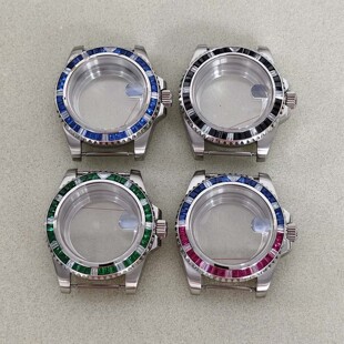 手表配件镶钻表壳40MM不锈钢蓝宝玻璃无logo适合日本NH35/36机芯
