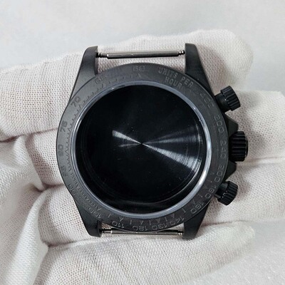 手表配件39MM磨砂精钢黑表壳PVD蓝宝玻璃只适合VK63石英机芯