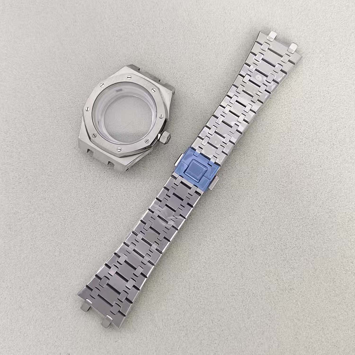 41mm八角壳手表配件精钢表壳玫金钢蓝色适合装NH35/36机蓝宝镜面