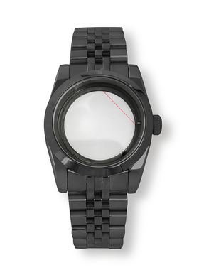 PVD黑色36/39mm蚝式恒动狗牙圈蓝宝石玻璃表壳+带透底适装NH35/36