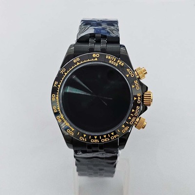 手表配件39MM石英PVD电镀表壳黑壳带套装蓝宝石镜面适配VK63机芯