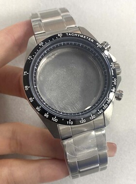 改装手表配件 39MM矿物质玻璃精钢表壳+表带 适合装石英vk63机芯