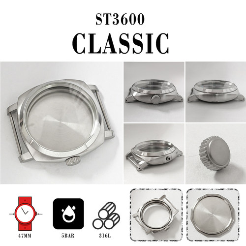 316L不锈钢拉沙表壳 47MM 适合装ETA6497、6498、天津ST3600机芯
