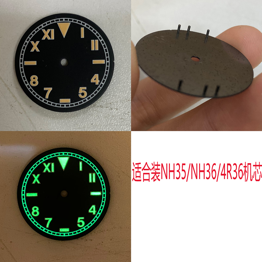 手表配件无唛28.5mm表盘分线有绿夜光适装NH35A/NH36和4R36机芯