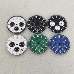 手表配件 32MM字面三眼绿夜光表盘只适合VK63石英机芯