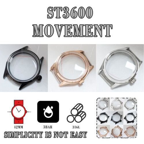 42MM 抛光不锈钢表壳 钻石/南瓜/平表冠 适合ETA6497/6498/st3600