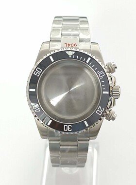 手表配件40mm水鬼石英表壳平镜蓝宝石玻璃拉牙全砂带适装VK63机芯