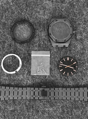 手表改装配件 41MM黑色八角星砂表壳表带字面指针适合NH35/36机芯