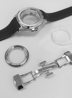 手表配件42精钢表壳蓝色黑色绿色橡胶表带 可装NH35/36/4R/7S机芯