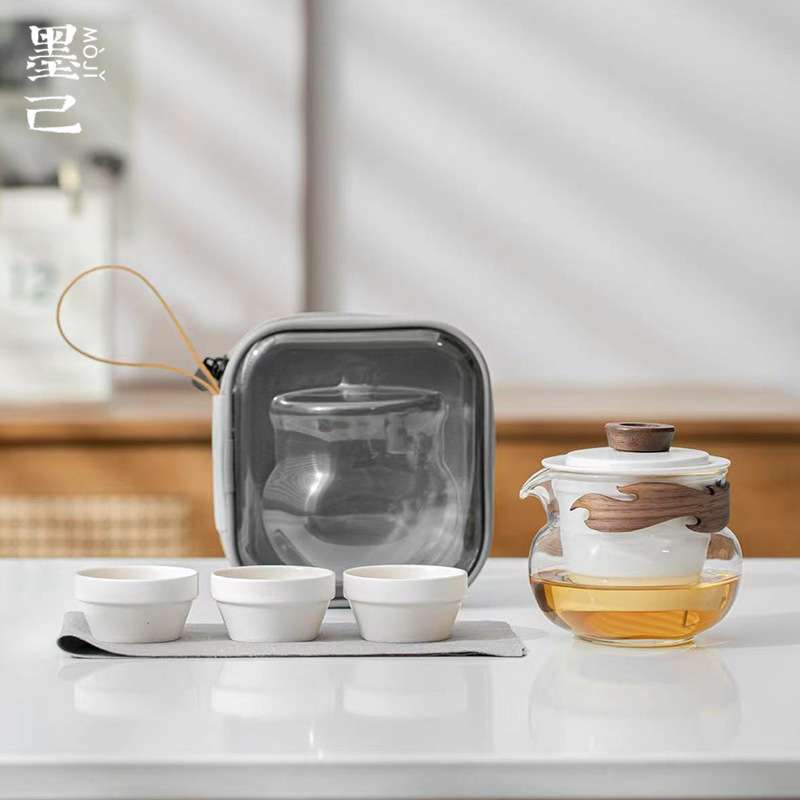 墨己 粗陶家用旅行茶具 一壶三杯快客杯 日式玻璃便携式户外套装