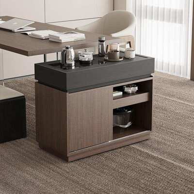 实木茶水柜意式极简客厅可移动岩板茶台柜家用茶几烧水壶一体