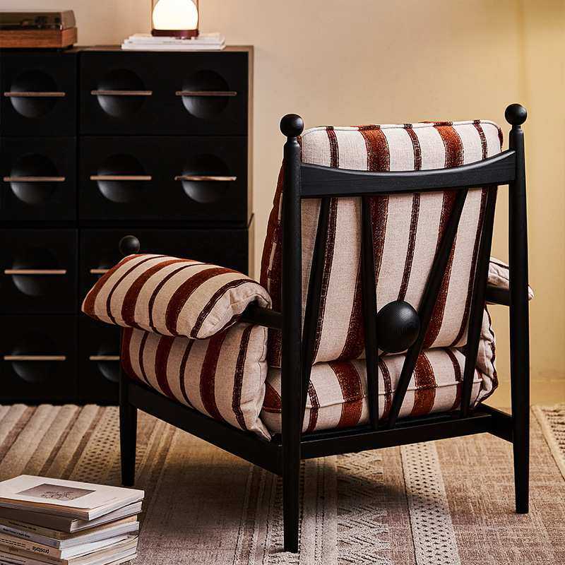 赤乌休闲椅实木高靠背家用中古轻奢单人沙发可替换拆洗（仅布套）