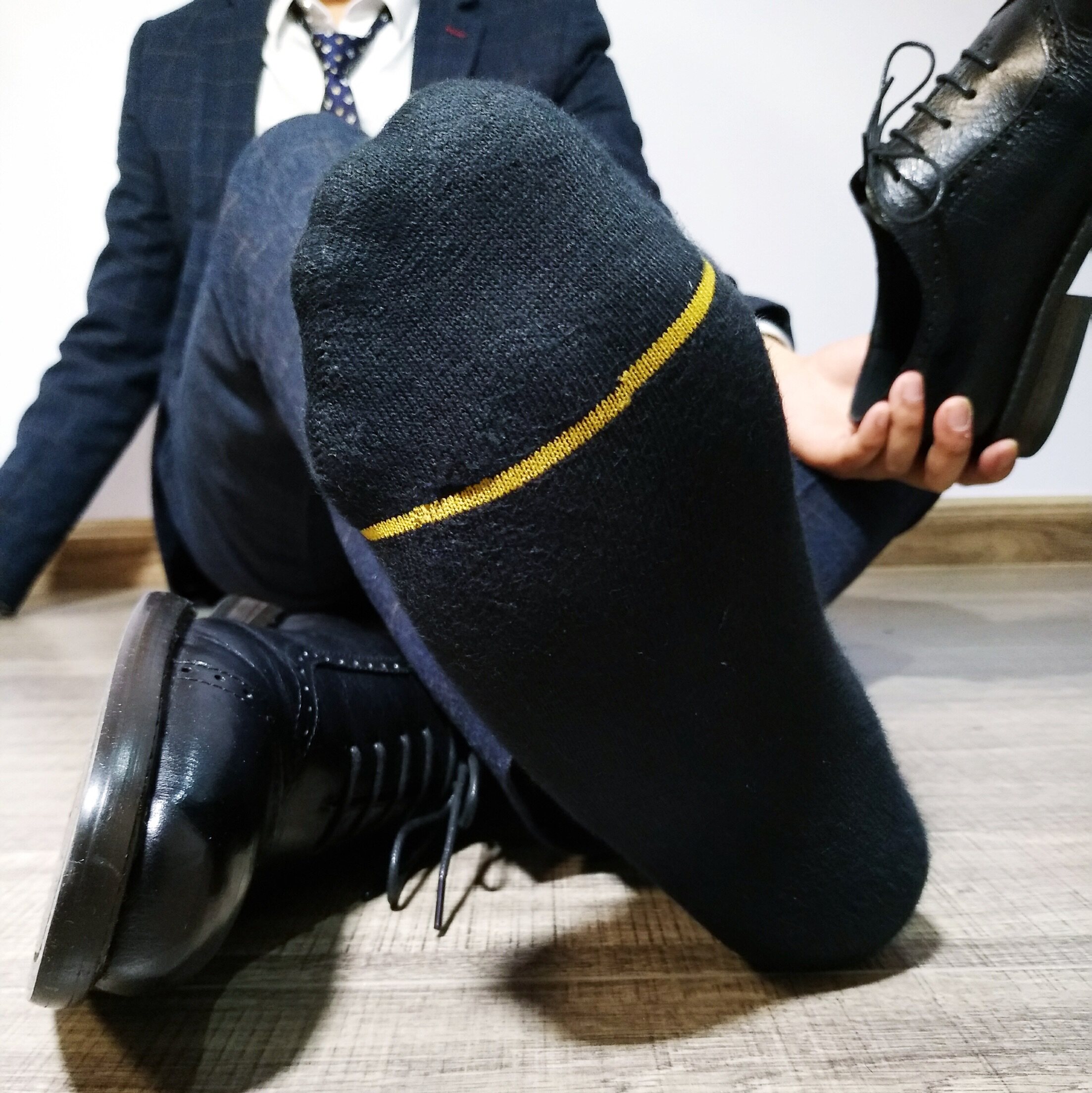 金脚趾长袜中筒条纹男士黑袜商务正装棉透气运动皮鞋薄款一道杠