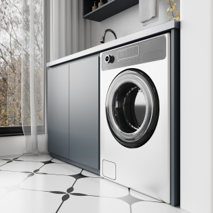 新款 304烤漆不锈钢阳台洗衣机一体台盆柜组合洗衣柜伴侣切角定制