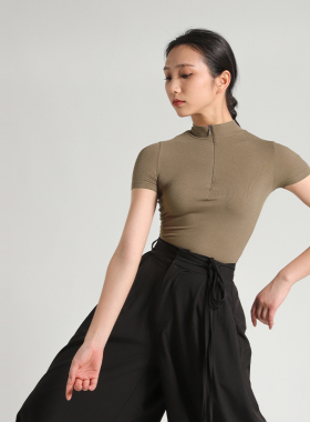 D374现代芭蕾古典舞练功服紧身连裆短袖上衣女HUHUDANCE