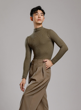 D380现代舞练功服秋冬长袖螺纹紧身演出舞蹈服上衣胡沈员同款