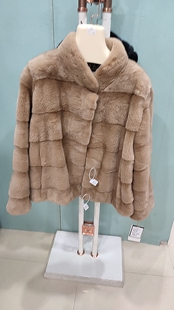 SP4363 水貂皮草外套年轻时尚 新款 进口天鹅绒貂皮大衣女整貂中长款