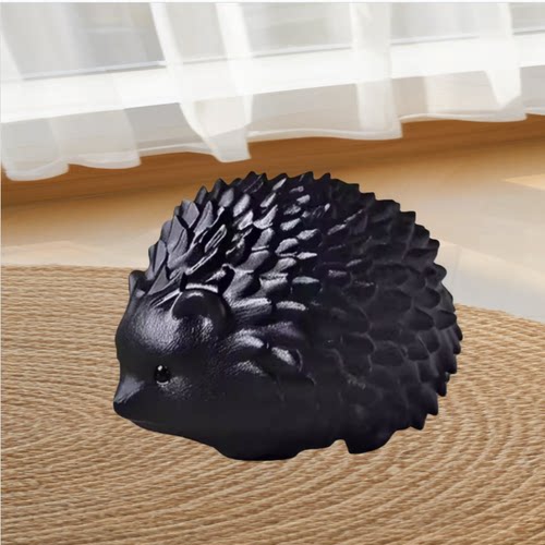 天然黑曜石原石雕刻刺猬手把件把玩原石雕刻摆件磨砂款家居装饰