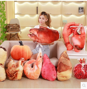 仿真美食抱枕毛绒玩具小吃猪蹄鸡爪烤鸡抱枕虾南瓜竹笋创意靠垫女