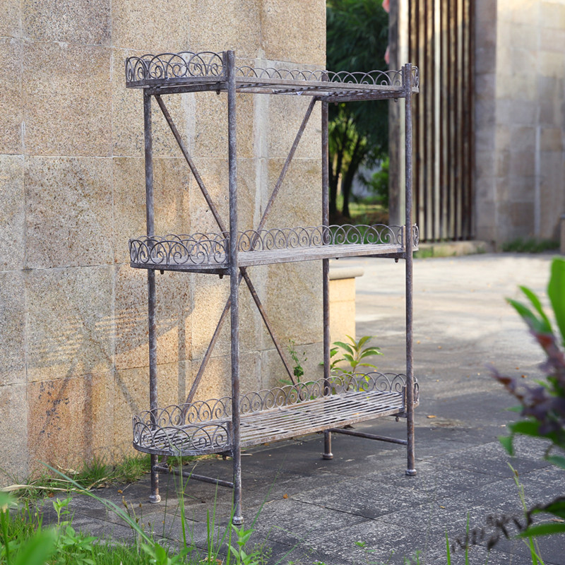 外单复古铁艺多层园艺绿植花架阳台户外庭院花园室外落地置物架