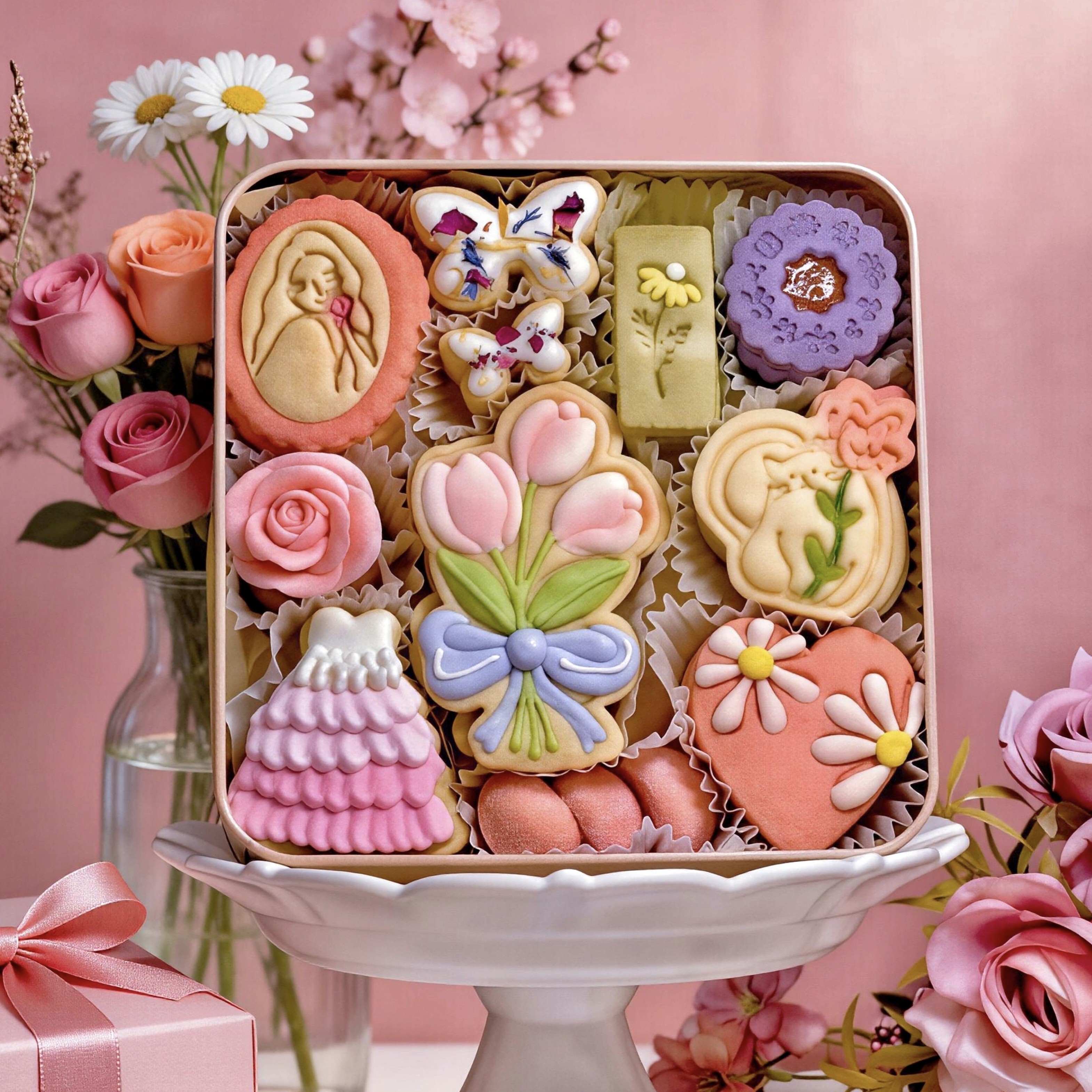 母亲女神情人节礼物手工黄油曲奇饼干伴手礼盒铁盒装小零食送女友