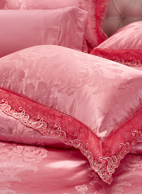 法式蕾丝花边提花单人枕套一对大红婚庆成人加大公主风情侣枕头套
