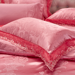 法式 蕾丝花边提花单人枕套一对大红婚庆成人加大公主风情侣枕头套