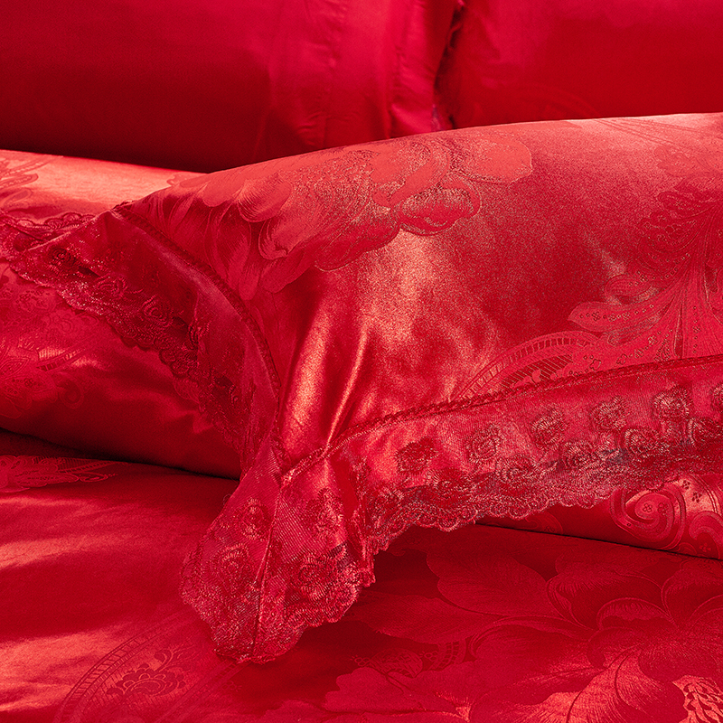 公主风蕾丝花边提花枕套一对法式婚庆大红情侣加大四季通用枕芯套