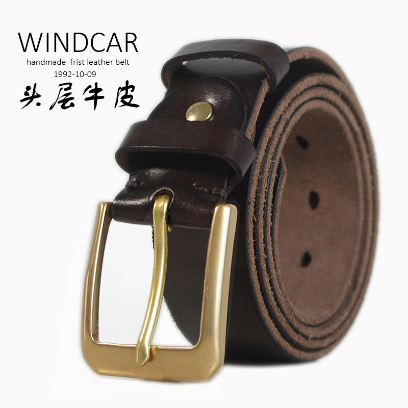 铜针扣002纯牛皮皮带男士真皮复古休闲牛皮腰带 头层牛皮裤带皮带