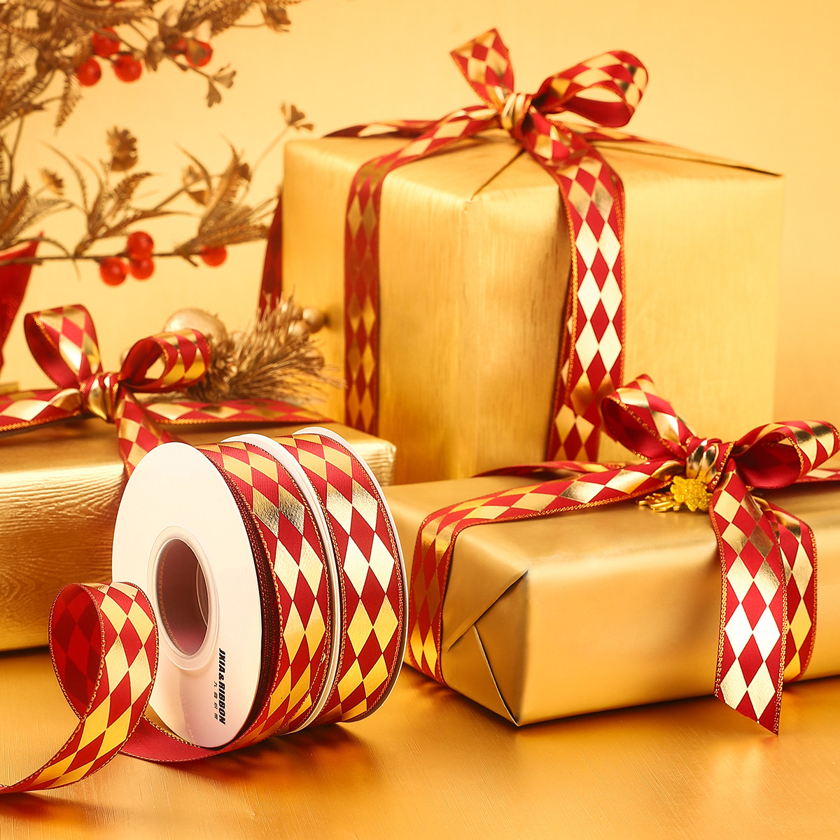 圣诞节菱形格千鸟格缎带礼物丝带礼盒礼品绸带蛋糕包装吧唧托彩带