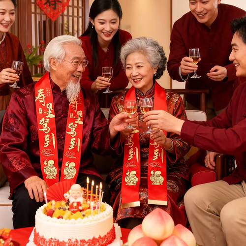 寿带寿字寿宴会场景布置礼仪绶带