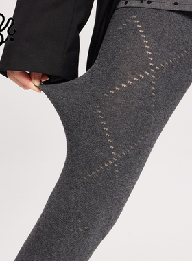 mingoto秋冬镂空菱形连裤袜纯色烟灰个性弹力显瘦保暖美腿打底裤