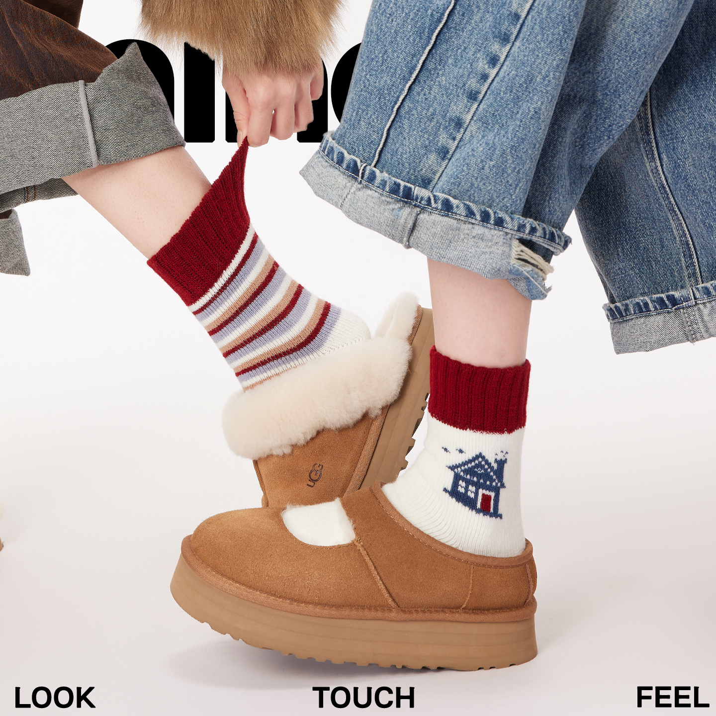 日系可爱加绒长筒袜配雪地靴女