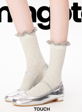 灰色miu系甜美花边拼接坑条小腿袜女春秋ins潮高弹显瘦jk袜