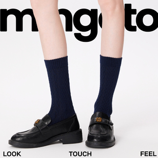 mingoto藏青色袜子中筒miu系麻花显瘦堆堆袜秋冬日系无骨棉女袜