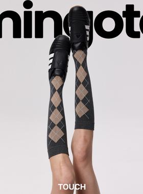 mingoto早春菱格撞色学院风袜子女灰色格雷系百搭堆堆小腿袜