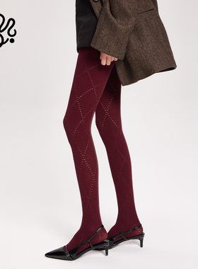 mingoto秋冬安可拉红镂空菱形连裤袜个性弹力显瘦保暖美腿打底裤