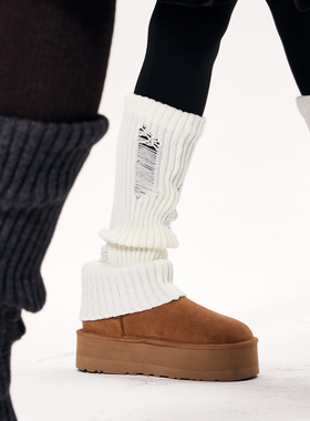 mingoto弥构破洞个性袜套女秋冬时尚针织加厚保暖堆堆袜配雪地靴