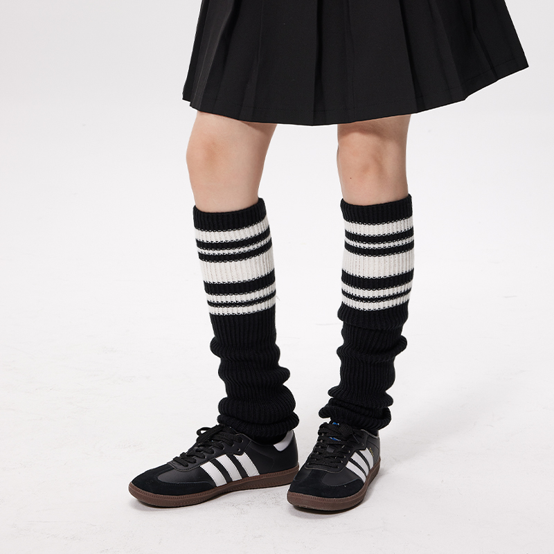 mingoto秋冬新款学院风y2k辣妹个性针织复古条纹小腿袜套堆堆腿套