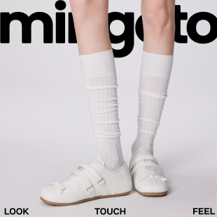 mingoto夏季 白色芭蕾风小腿袜miu系条纹堆堆袜舒适无骨袜子女 薄款
