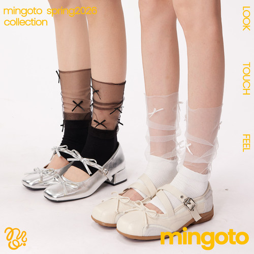 mingoto白色透明网纱叠穿袜套