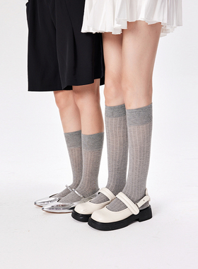 mingoto弥构灰色袜子小腿袜女春夏薄款芭蕾风miu系学院风堆堆袜