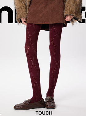 秋冬镂空菱形格外穿打底袜连脚裤袜女红色微压显瘦不卡裆连裤袜