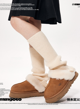 mingoto弥构白色针织腿套软糯喇叭型长筒袜堆堆袜保暖显瘦袜套女