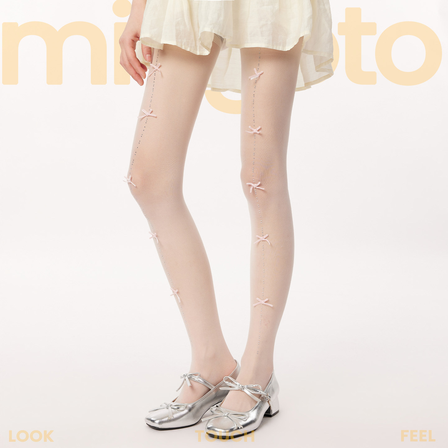白色打底裤女自然裸感miu系甜美水钻蝴蝶结丝袜夏季连裤袜防勾丝