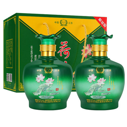 荷花酒整箱500ml*2瓶52度浓香型送礼酒纯粮食酒礼盒装