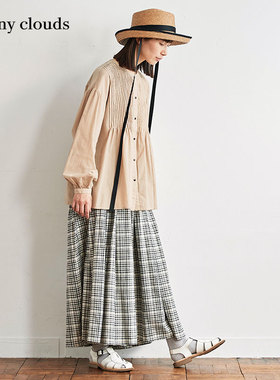 桑妮库拉/Sunny clouds Shuttle Notes日本面料 女式棉麻格子裙裤
