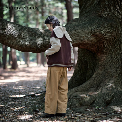 秋季新品 桑妮库拉/Sunny clouds 纯棉斜纹阔腿直筒裤日系长裤女