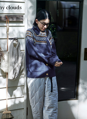桑妮库拉/Sunny clouds 蓝色羊毛混纺北欧风围巾围脖冬